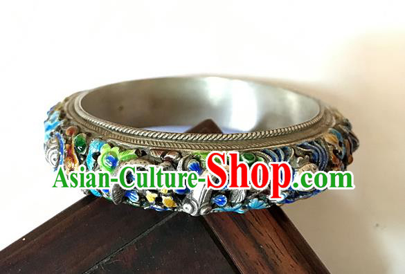 Handmade China National Cloisonne Bracelet Accessories Ethnic Silver Carving Dragon Bangle