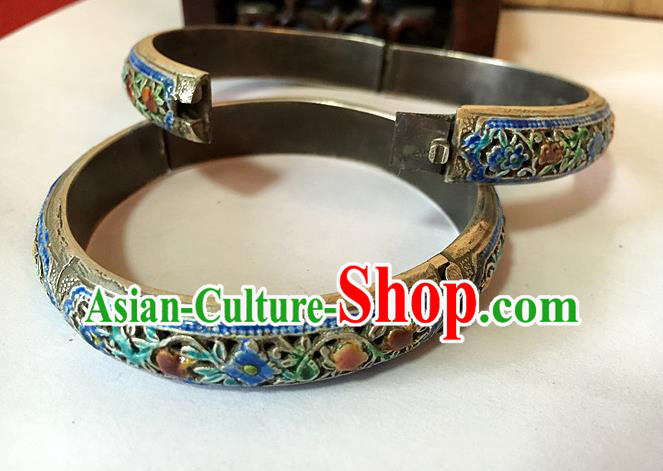 Handmade China Miao Ethnic Silver Carving Bangle National Cloisonne Bracelet Accessories