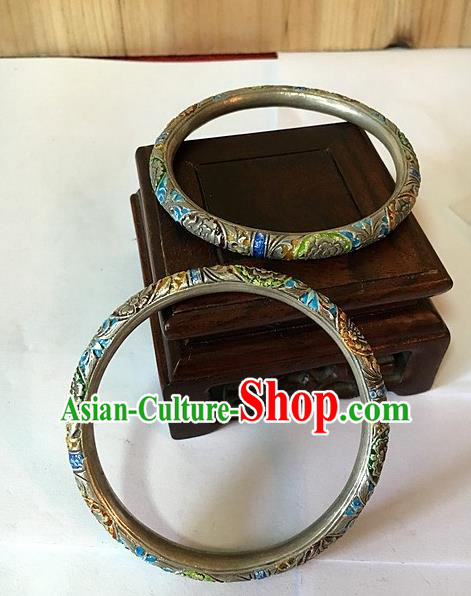 Handmade China National Cloisonne Butterfly Bracelet Accessories Miao Ethnic Silver Hollow Bangle