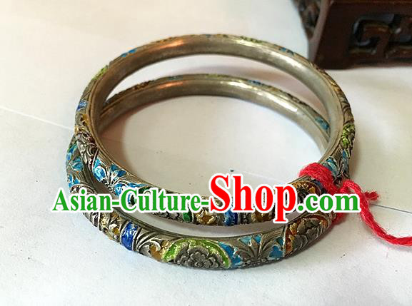 Handmade China National Cloisonne Butterfly Bracelet Accessories Miao Ethnic Silver Hollow Bangle