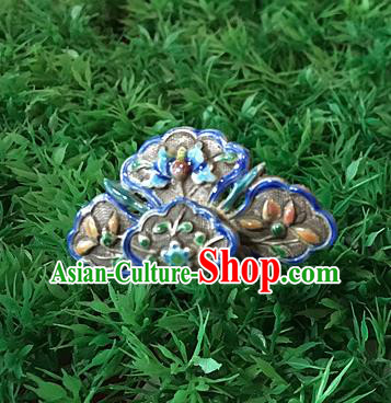 Chinese Ancient Imperial Consort Hair Crown Traditional Qing Dynasty Enamel Silver Hairpin