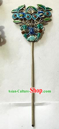 Chinese Ancient Imperial Consort Silver Hair Stick Traditional Qing Dynasty Enamel Treasure Bowl Hairpin