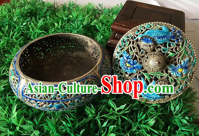 Handmade China National Silver Carving Craft Traditional Enamel Censer