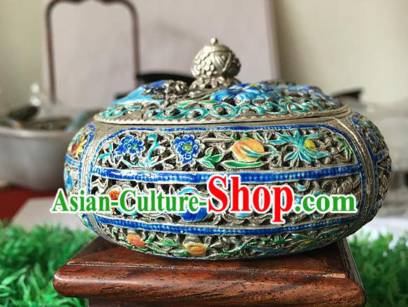 Handmade China National Silver Carving Craft Traditional Enamel Censer