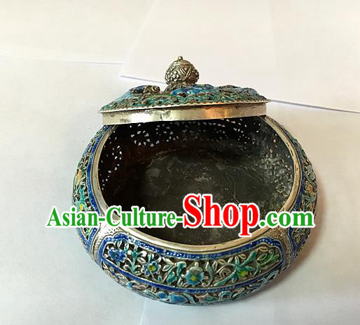 Handmade China National Silver Carving Craft Traditional Enamel Censer
