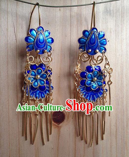 Handmade China National Silver Earrings Traditional Qing Dynasty Court Lady Enamel Ear Accessories