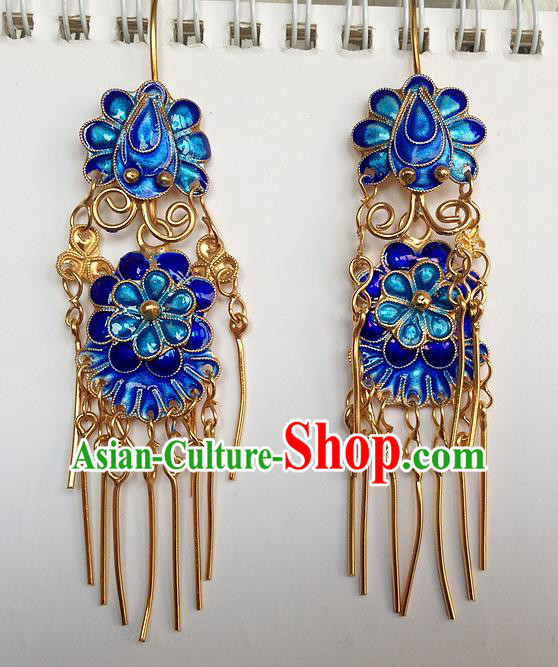 Handmade China National Silver Earrings Traditional Qing Dynasty Court Lady Enamel Ear Accessories