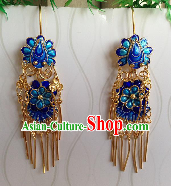 Handmade China National Silver Earrings Traditional Qing Dynasty Court Lady Enamel Ear Accessories