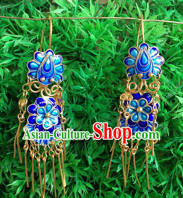 Handmade China National Silver Earrings Traditional Qing Dynasty Court Lady Enamel Ear Accessories