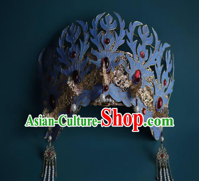 Chinese Ancient Empress Hair Crown Traditional Qing Dynasty Hair Accessories Gems Phoenix Coronet