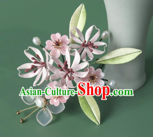 Chinese Ancient Princess Hair Clip Traditional Hair Accessories Pink Silk Flowers Hairpin