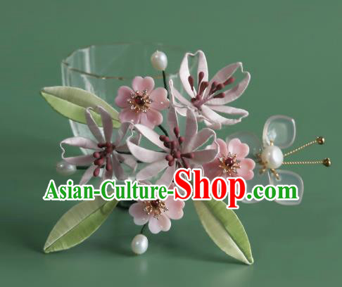 Chinese Ancient Princess Hair Clip Traditional Hair Accessories Pink Silk Flowers Hairpin