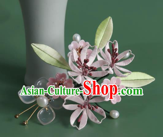 Chinese Ancient Princess Hair Clip Traditional Hair Accessories Pink Silk Flowers Hairpin