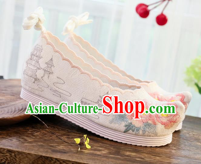 China National Embroidered Shoes Traditional Hanfu Shoes Handmade Ancient Princess White Cloth Shoes