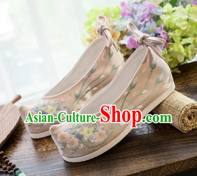 China Handmade Ancient Princess Shoes National Embroidered Cloth Shoes Traditional Ming Dynasty Hanfu Bow Shoes