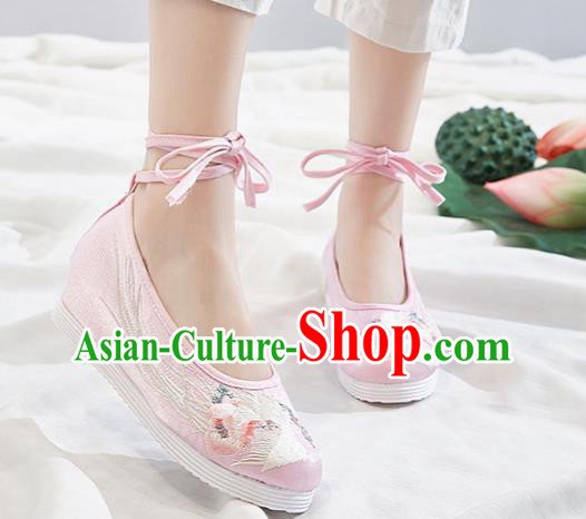 China National Embroidered Phoenix Shoes Traditional Hanfu Pink Satin Shoes Handmade Ancient Princess Shoes