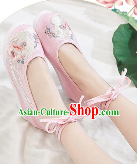 China National Embroidered Phoenix Shoes Traditional Hanfu Pink Satin Shoes Handmade Ancient Princess Shoes