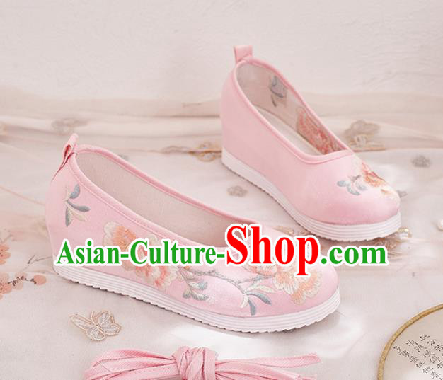 China National Embroidered Phoenix Shoes Traditional Hanfu Pink Satin Shoes Handmade Ancient Princess Shoes