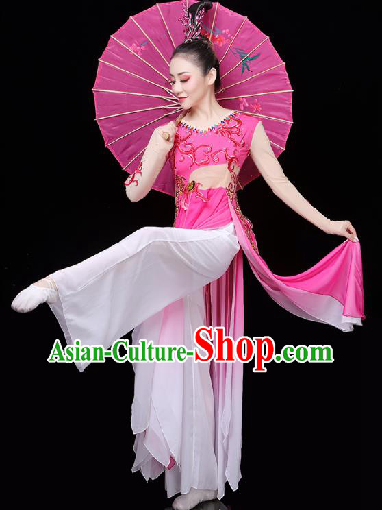 Chinese Traditional Woman Group Dance Costume Umbrella Dance Clothing Classical Dance Rosy Dress