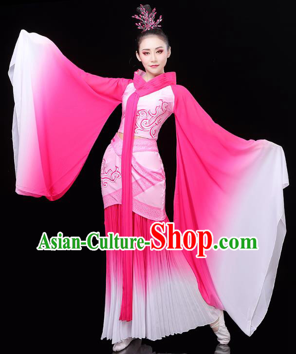 Chinese Classical Dance Rosy Hanfu Dress Traditional Woman Group Dance Costume Goddess Dance Clothing