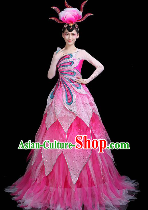 China Spring Festival Gala Opening Dance Rosy Dress Modern Dance Clothing Flower Fairy Dance Costume