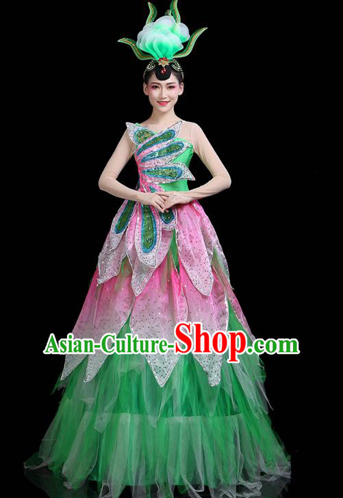 China Flower Fairy Dance Costume Spring Festival Gala Opening Dance Green Dress Modern Dance Clothing