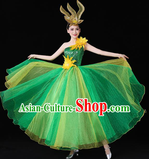 China Modern Dance Performance Clothing Spring Festival Gala Opening Dance Green Sequins Dress
