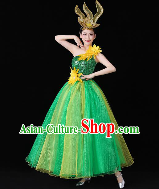China Modern Dance Performance Clothing Spring Festival Gala Opening Dance Green Sequins Dress