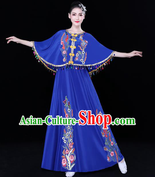 Chinese Yunnan Ethnic Folk Dance Blue Dress Traditional Dai Nationality Performance Embroidered Costume