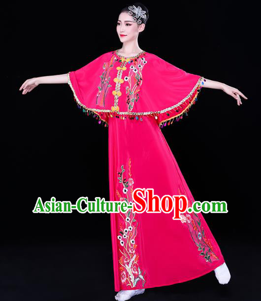 Chinese Traditional Dai Nationality Performance Embroidered Costume Yunnan Ethnic Folk Dance Rosy Dress