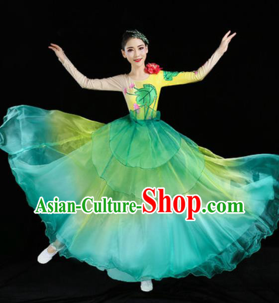 Chinese Classical Dance Clothing Umbrella Dance Green Dress Traditional Woman Group Dance Costume