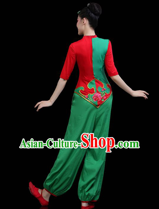 China Jiaozhou Yangko Dance Clothing Traditional Folk Dance Fan Dance Green Outfits