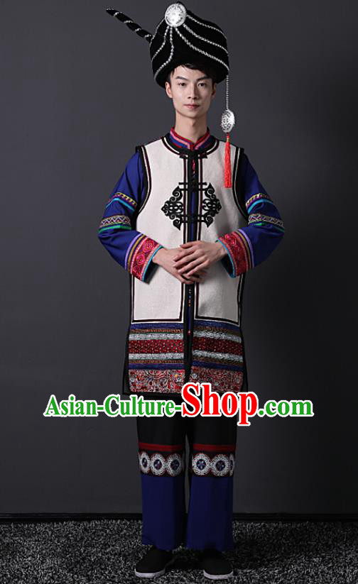 Chinese Liangshan Ethnic Wedding Bridegroom Clothing Traditional Yi Minority Male Stage Performance Outfits