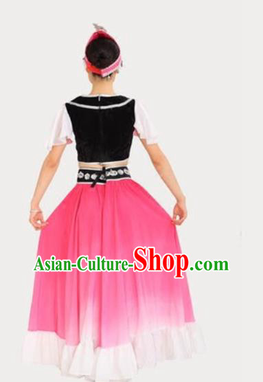 Chinese Xinjiang Ethnic Performance Pink Dress Outfits Traditional Uygur Nationality Female Dance Costumes