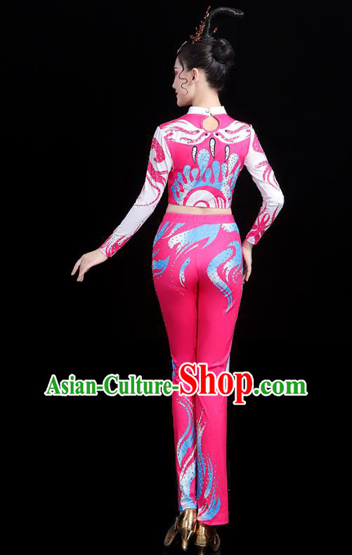 China Aerobics Training Clothing Modern Dance Costume Bodybuilding Competition Pink Outfits