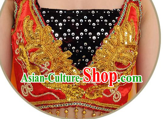 Chinese Xinjiang Ethnic Dance Red Dress Outfits Traditional Uygur Nationality Performance Female Costumes