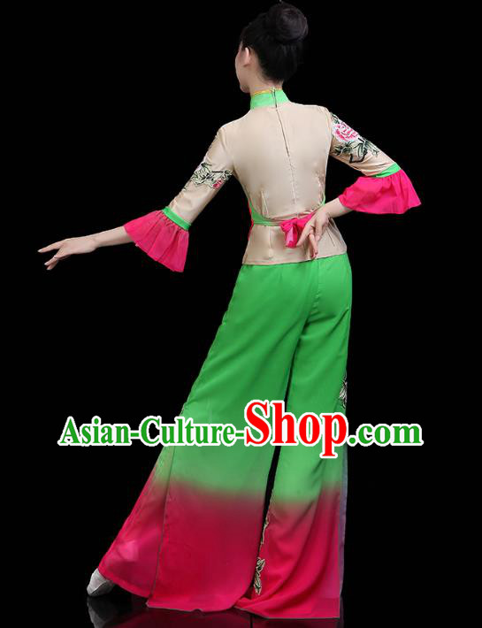 China Yangko Dance Clothing Traditional Folk Dance Fan Dance Printing Peony Outfits