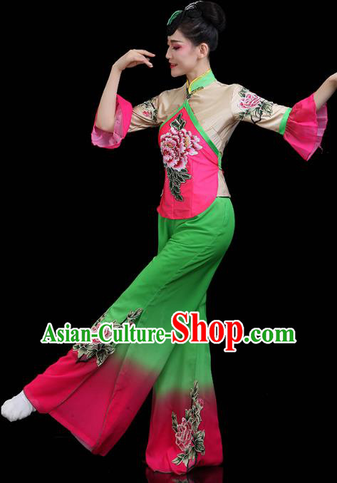 China Yangko Dance Clothing Traditional Folk Dance Fan Dance Printing Peony Outfits