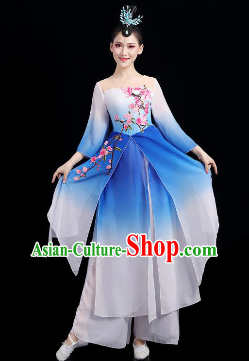 Chinese Traditional Stage Performance Uniforms Umbrella Dance Clothing Classical Dance Blue Dress