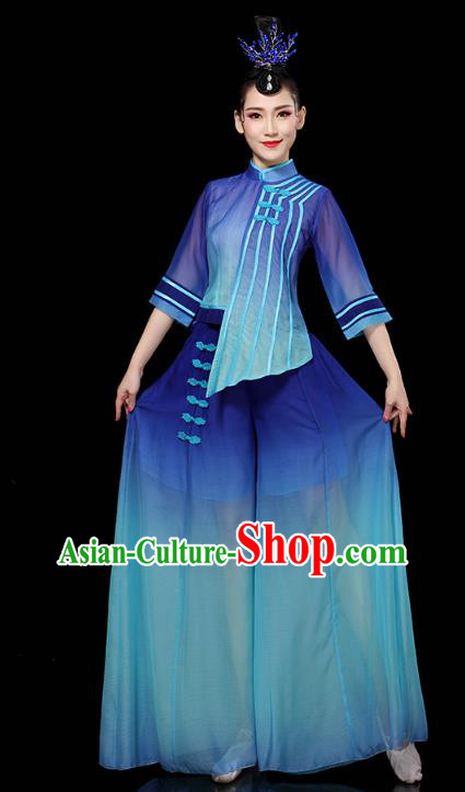 China Yangko Dance Performance Clothing Traditional Drum Dance Costume Folk Dance Blue Outfits