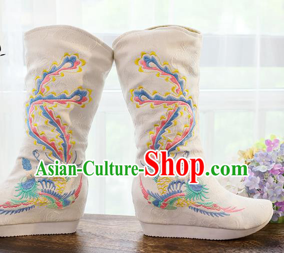 Chinese National Embroidered Cloth Shoes Traditional Hanfu Swordsman White Boots