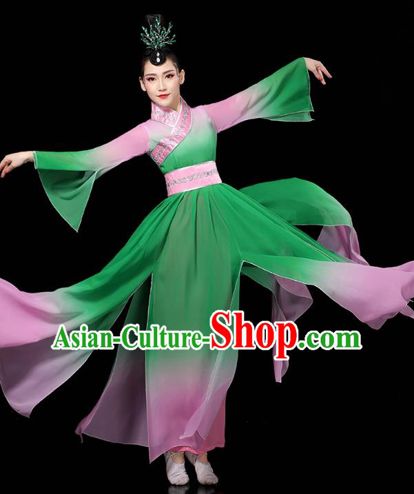 Chinese Umbrella Dance Clothing Classical Dance Green Dress Traditional Group Dance Performance Costume