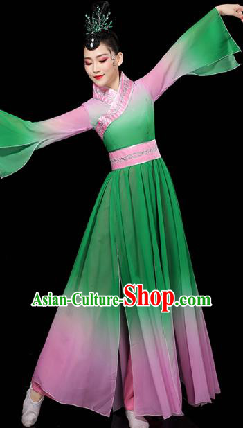 Chinese Umbrella Dance Clothing Classical Dance Green Dress Traditional Group Dance Performance Costume