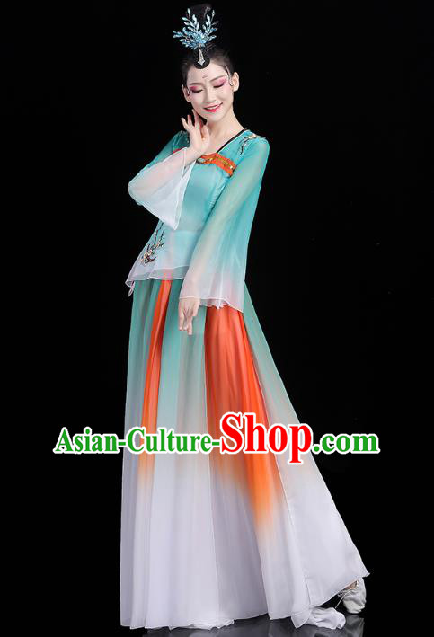 Chinese Traditional Group Dance Performance Costume Umbrella Dance Clothing Classical Dance Blue Dress