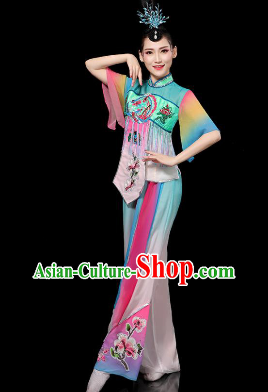 China Folk Dance Embroidered Outfits Yangko Dance Performance Clothing Traditional Fan Dance Costume