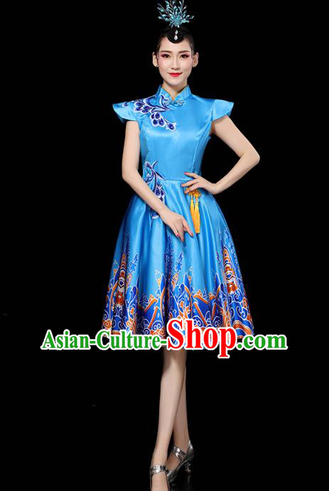 China Modern Dance Performance Clothing Spring Festival Gala Opening Dance Blue Short Dress