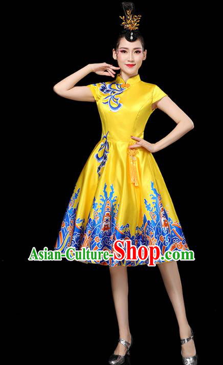 China Group Dance Modern Dance Clothing Spring Festival Gala Opening Dance Performance Yellow Short Dress