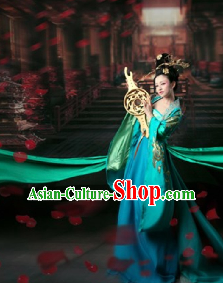 Ancient Chinese Classical Royal Princess Green Clothing Garment Complete Set