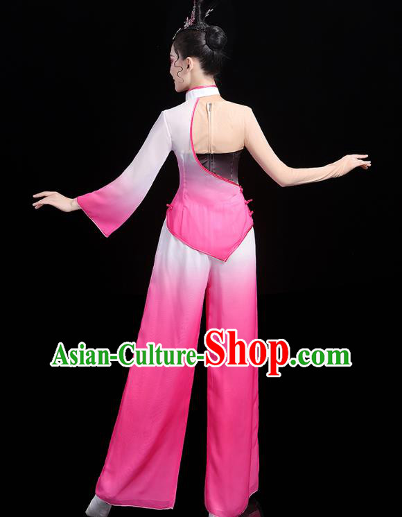 China Folk Dance Fan Dance Rosy Outfits Traditional New Year Yangko Dance Clothing