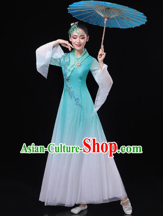 Chinese Classical Dance Blue Dress Traditional Goddess Group Dance Costume Umbrella Dance Clothing